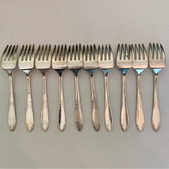 10 King Edward Forks Silverplated National Silver Company Salad Fork Set 7.5" - Picture 2 of 9